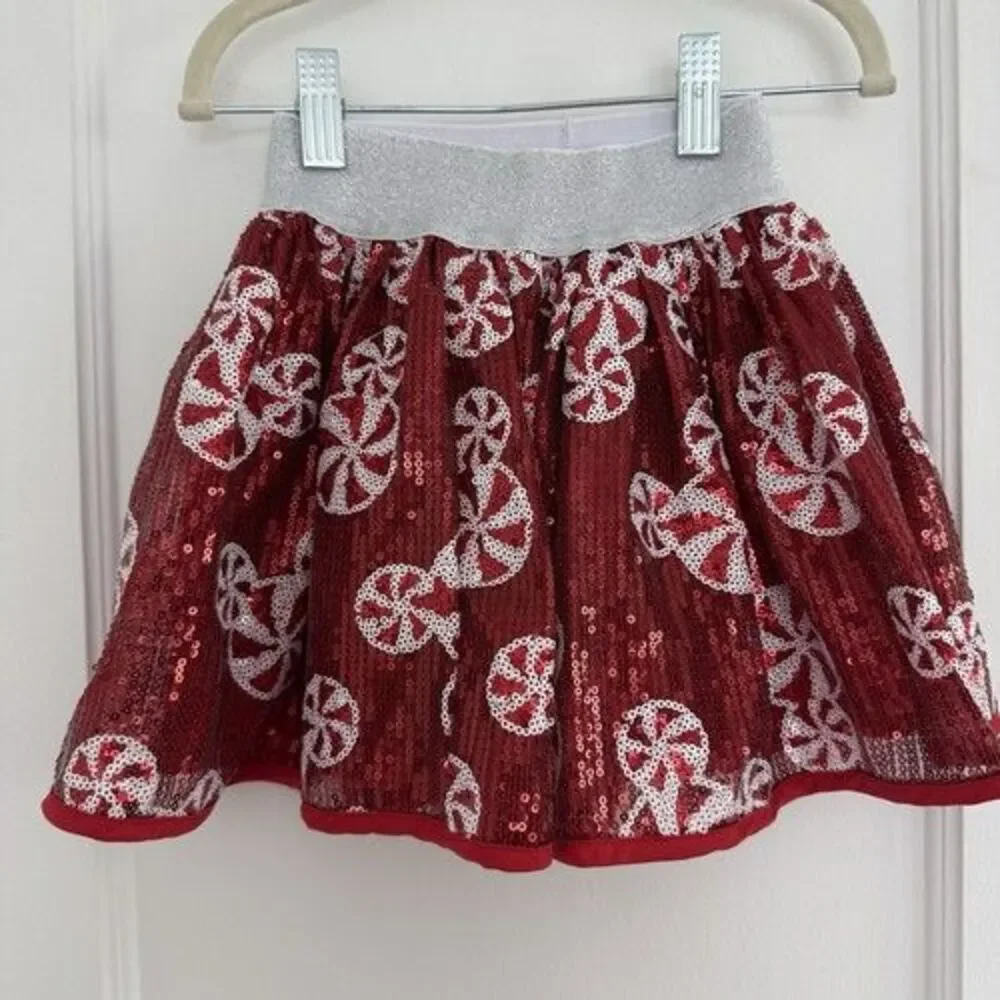 Disney Girls Minnie Mouse Peppermint Red Sequin Skirt Holiday Merch Sz 3